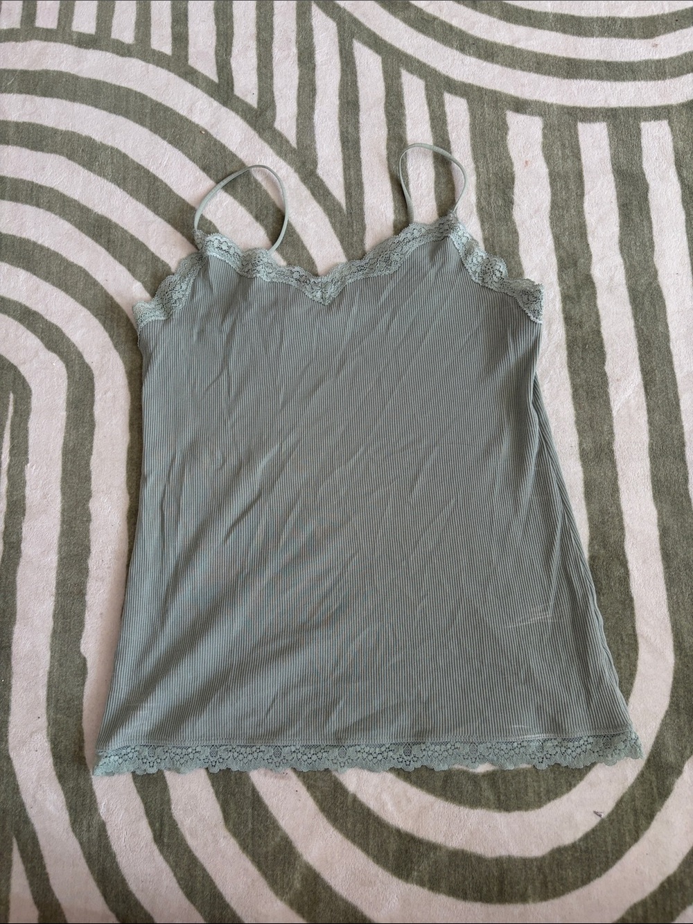 Lace-Trim Ribbed Cami Tank Top - Sage Green from Japan